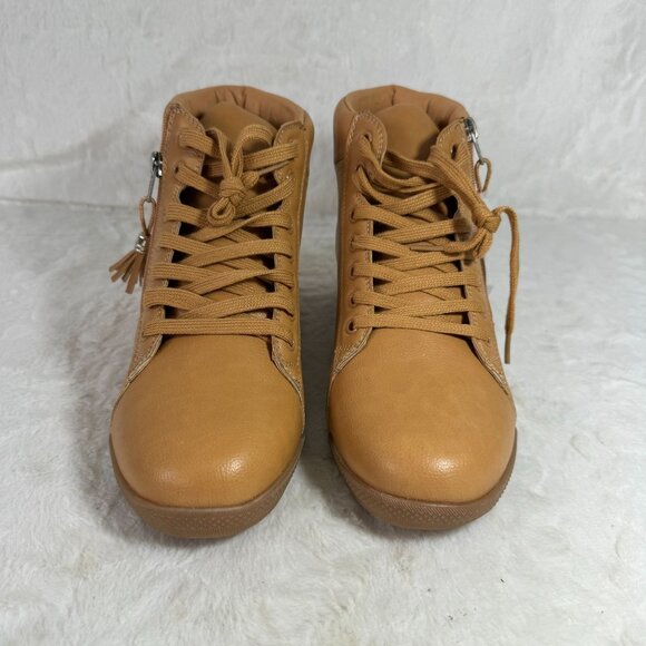 Comfort View Glendaly Tan High-Top Sneakers With Side Zipper & Lace-Up Closure - Picture 3 of 9